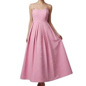 Sachin & Babi Pink Embellished Spaghetti Strap Pleated Ballgown Size 0 Barbie